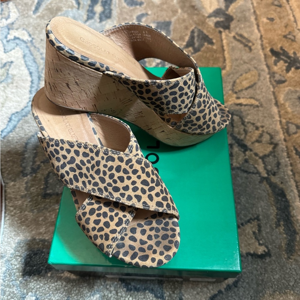 Chocolate Blu wedge leopard sandals